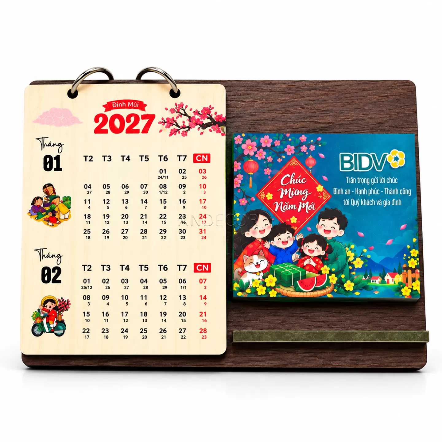 Lịch Gỗ Để Bàn 2027 Kết Hợp Khung Ảnh – Quà Tết Doanh Nghiệp In Logo Theo Yêu Cầu | ANDECOR