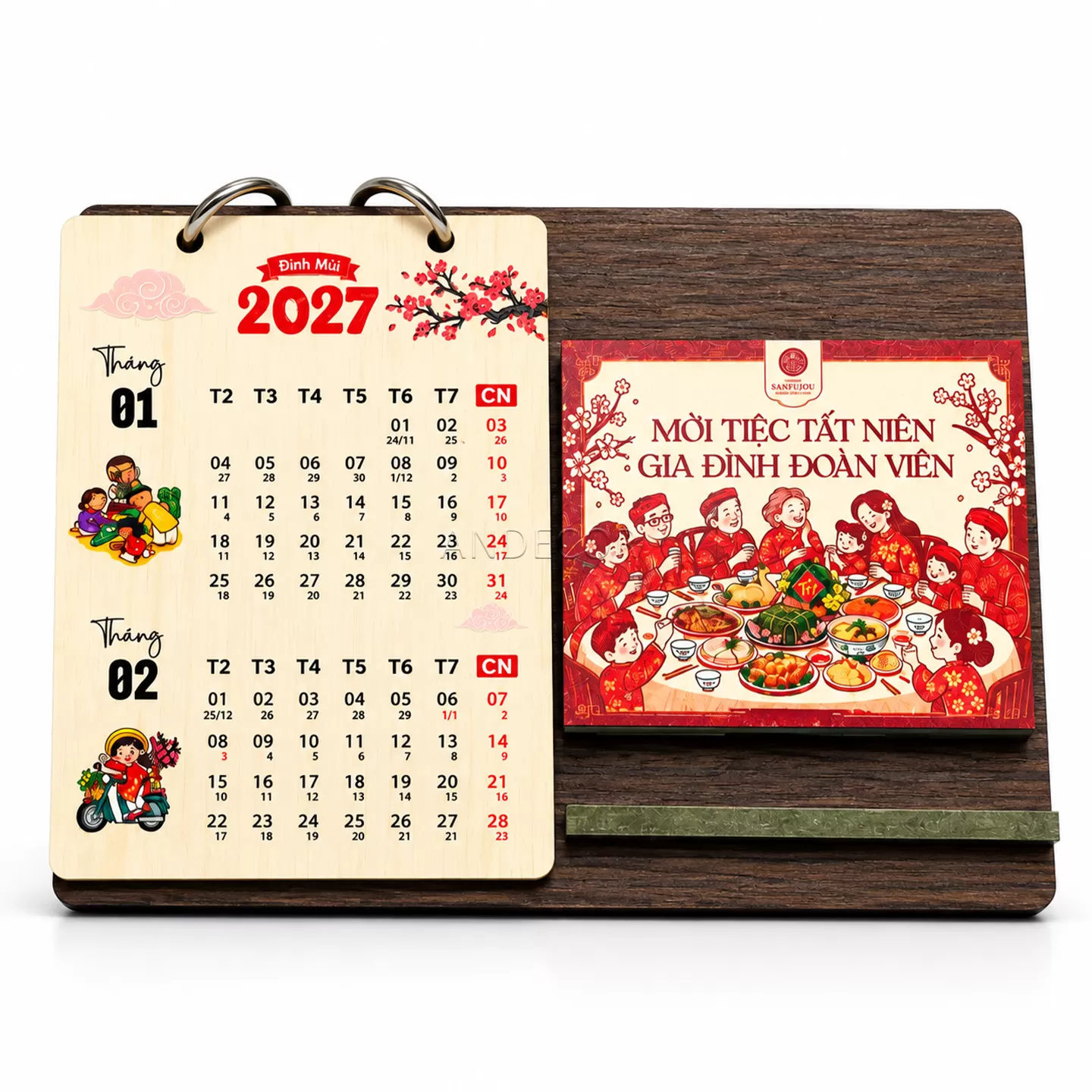 Lịch Gỗ Để Bàn 2027 Kết Hợp Khung Ảnh – Quà Tết Doanh Nghiệp In Logo Theo Yêu Cầu | ANDECOR