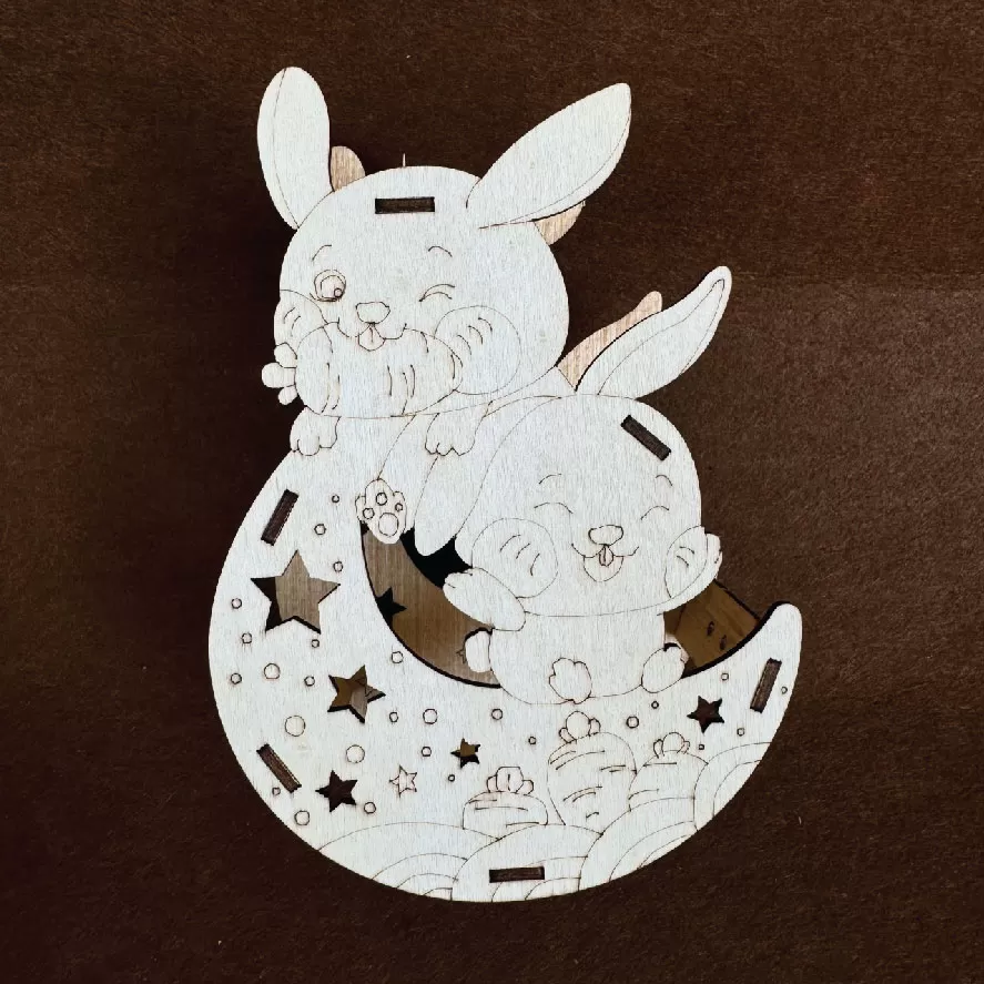 Đèn lồng gỗ tô màu thỏ đôi