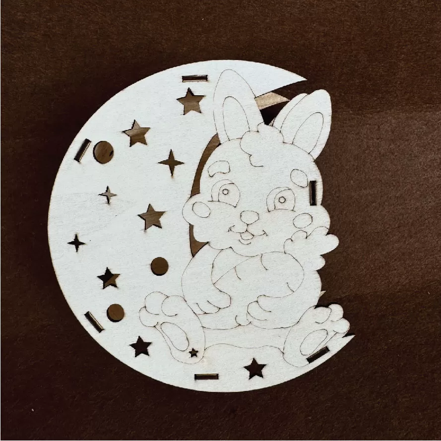 Đèn lồng gỗ tô màu mẫu thỏ trăng