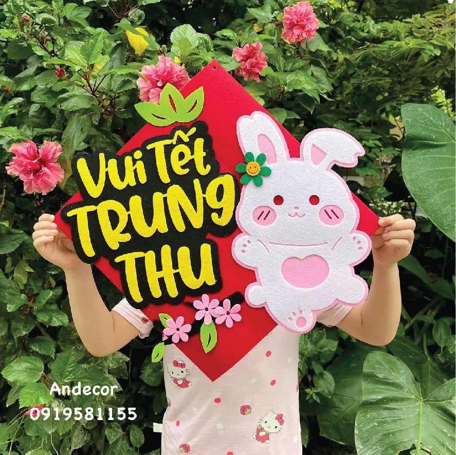 Biển vải dạ trung thu mẫu vuông thỏ