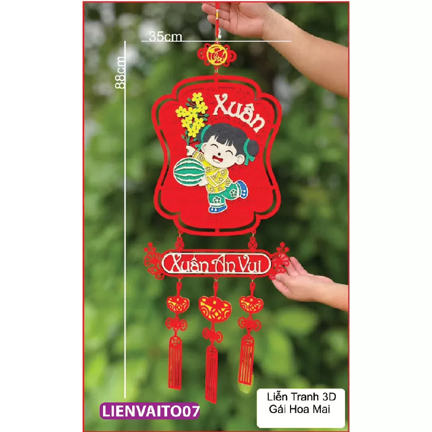 Liễn tranh treo tết chất liệu gỗ phối nhung đỏ siêu sang xịn