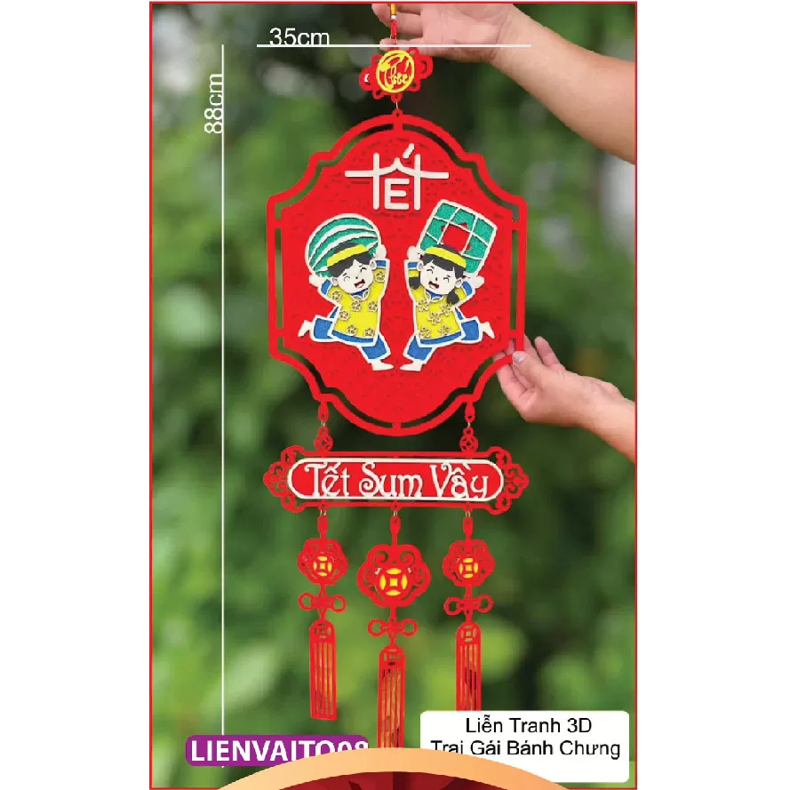 Liễn tranh treo tết chất liệu gỗ phối nhung đỏ siêu sang xịn