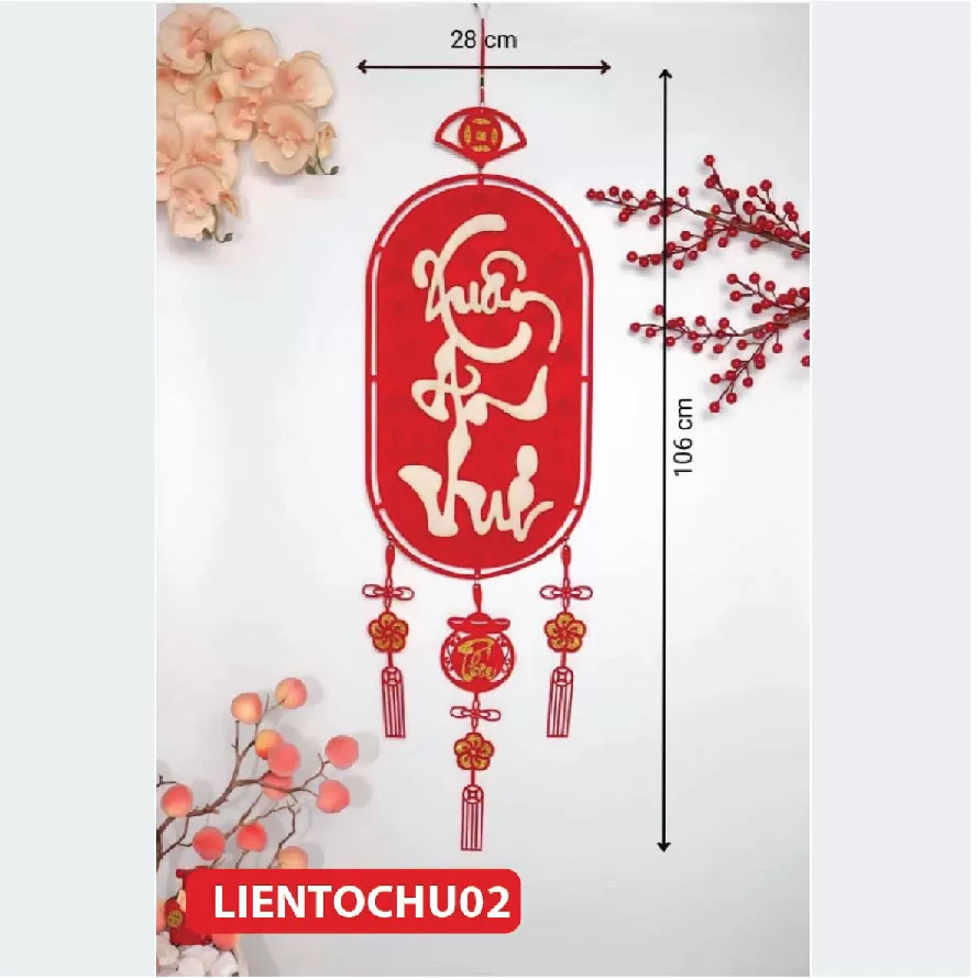 Liễn treo TẾT nhung phối chữ gỗ siêu sang xịn