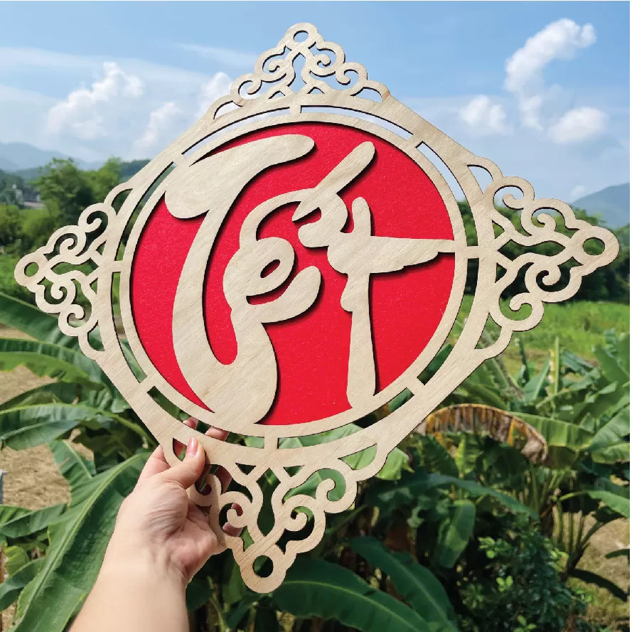 Biển treo gỗ tết chất liệu gỗ phối vải dạ dày dặn siêu đẹp trang trí năm mới