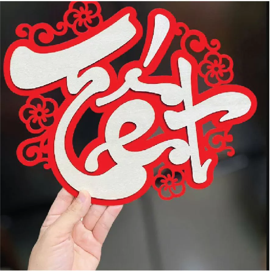 Chữ Tết vải dạ hết hợp gỗ sáng