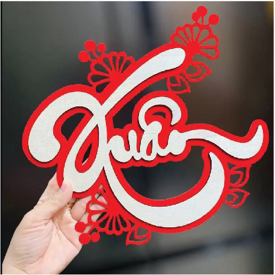 Chữ Xuân vải dạ hết hợp gỗ sáng