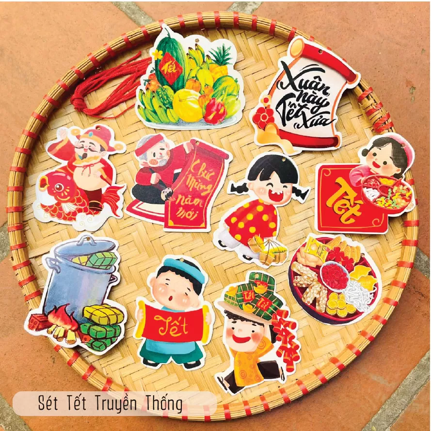 Tem treo Tết 2 mặt đẹp SIÊU XINH trang trí nhà cửa, cây đào, cây mai