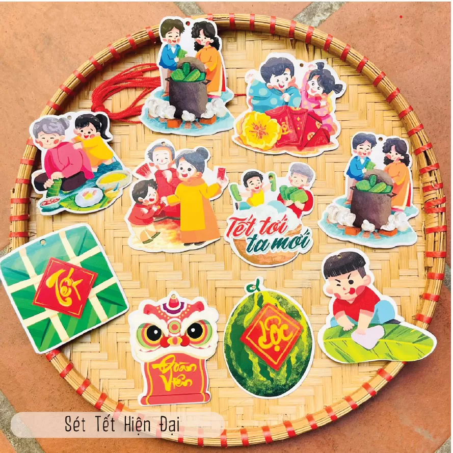 Tem treo Tết 2 mặt đẹp SIÊU XINH trang trí nhà cửa, cây đào, cây mai