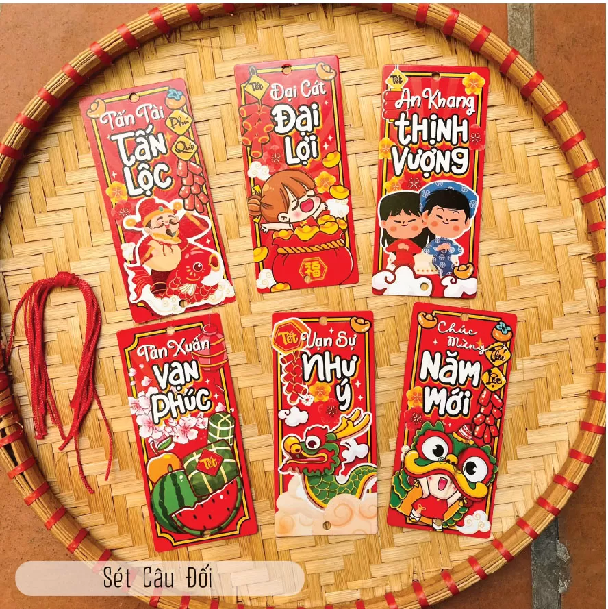 Tem treo Tết 2 mặt đẹp SIÊU XINH trang trí nhà cửa, cây đào, cây mai