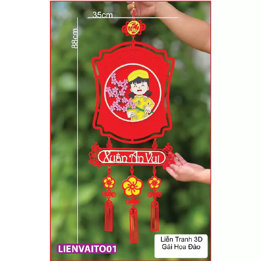 Liễn tranh treo tết chất liệu gỗ phối nhung đỏ siêu sang xịn