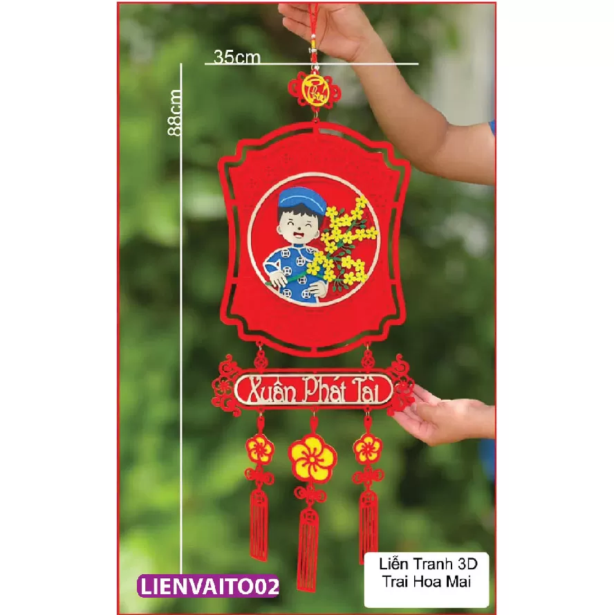 Liễn tranh treo tết chất liệu gỗ phối nhung đỏ siêu sang xịn