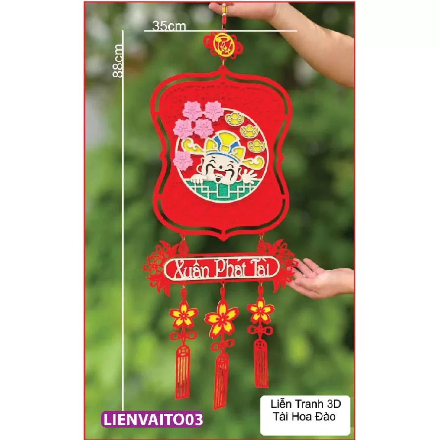 Liễn tranh treo tết chất liệu gỗ phối nhung đỏ siêu sang xịn