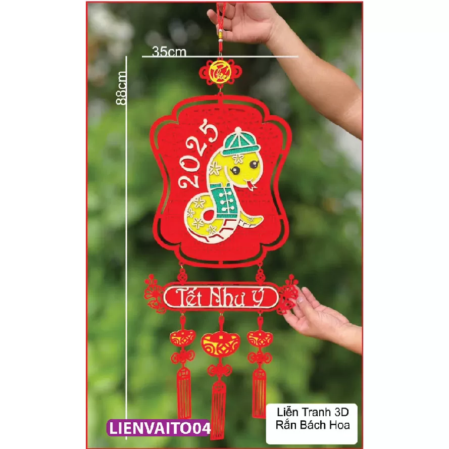 Liễn tranh treo tết chất liệu gỗ phối nhung đỏ siêu sang xịn