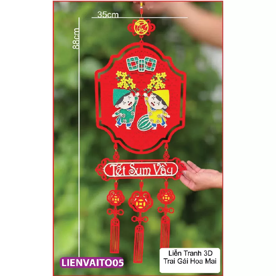 Liễn tranh treo tết chất liệu gỗ phối nhung đỏ siêu sang xịn