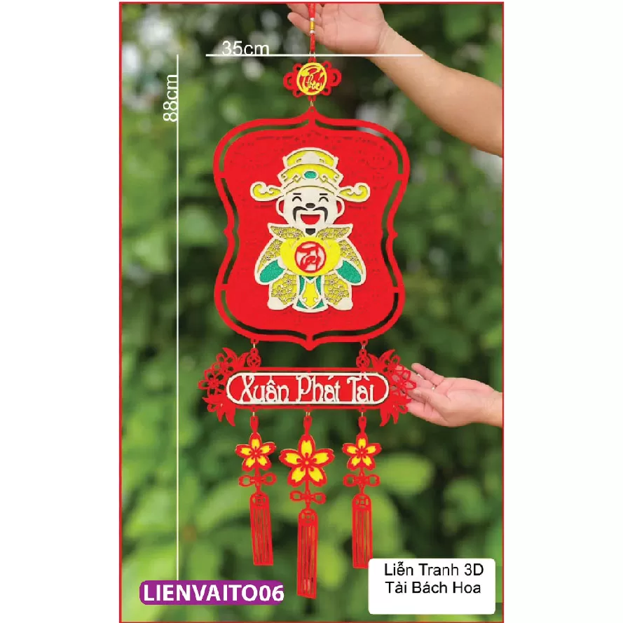 Liễn tranh treo tết chất liệu gỗ phối nhung đỏ siêu sang xịn