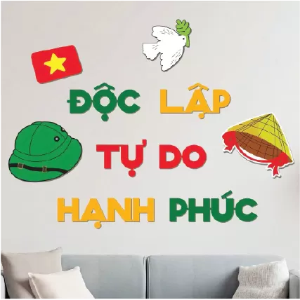 Set chữ ĐỘC LẬP TỰ DO HẠNH PHÚC vải dạ cứng dày trang trí Thống Nhất Đất Nước 30/4 và Quốc Khánh 2/9