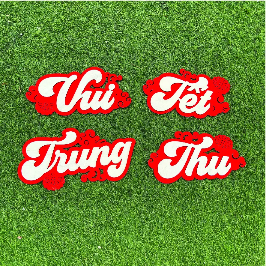 Set VUI TẾT TRUNG THU RỜI vải nhung đỏ kết hợp gỗ sáng