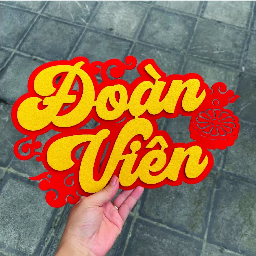 Chữ ĐOÀN VIÊN chất liệu vải nhung đỏ kết hợp vải dạ 40CM