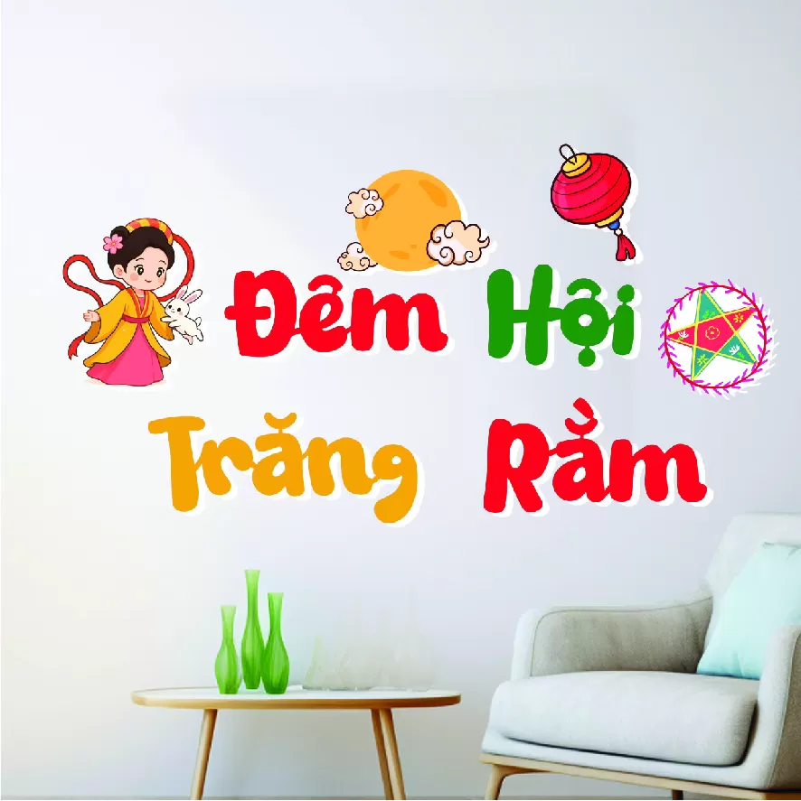 Set chữ ĐÊM HỘI TRĂNG RẰM vải dạ cứng dày trang trí Trung thu