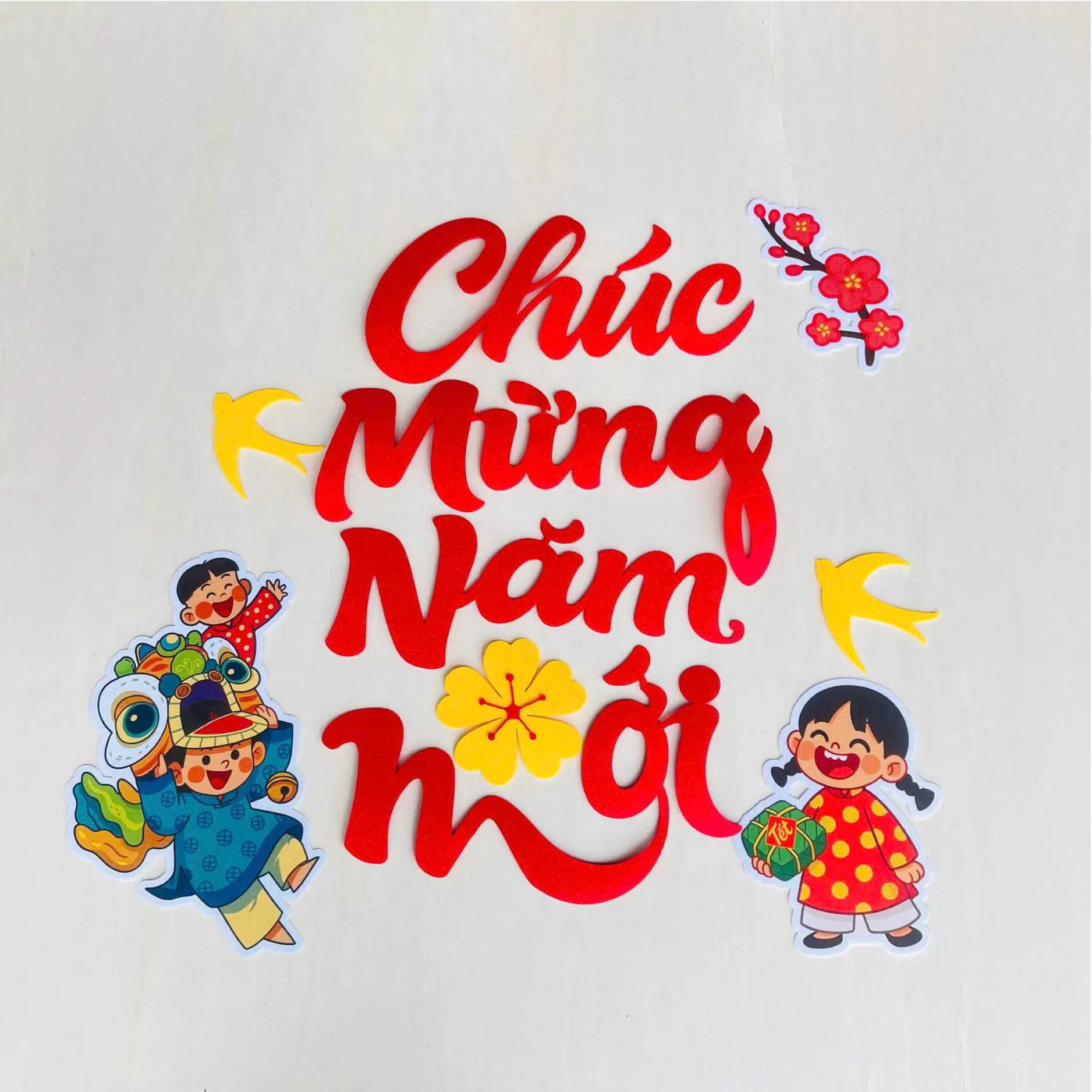 Sét trang trí tết vải dạ CHÚC MỪNG NĂM MỚI và CHÀO XUÂN BÍNH NGỌ 2026