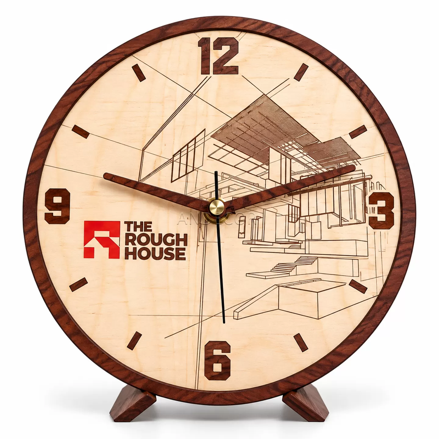 Đồng Hồ Gỗ Để Bàn 20cm Phong Cách Kiến Trúc Hiện Đại – In Logo Theo Yêu Cầu | ANDECOR
