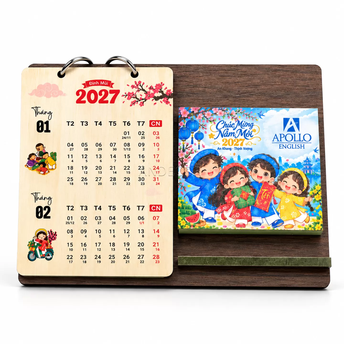 Lịch Gỗ Để Bàn 2027 INITIUM – Khởi Nguyên | Quà Tặng Doanh Nghiệp In Logo Theo Yêu Cầu
