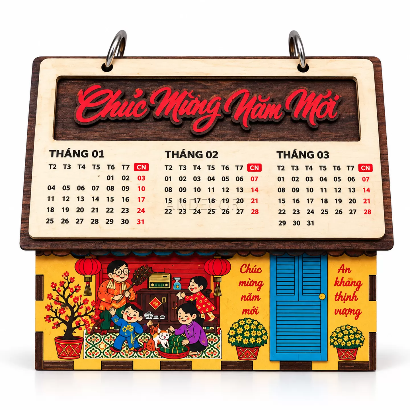 Lịch Gỗ Để Bàn 2027 Mô Hình Ngôi Nhà – Lịch Gỗ 3 Tháng Quà Tết In Logo Theo Yêu Cầu | ANDECOR (1)