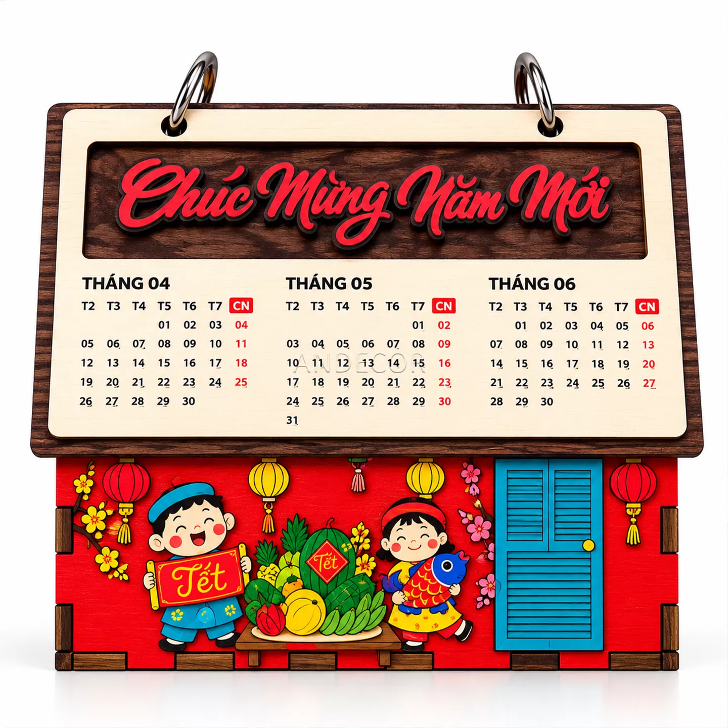 Lịch Gỗ Để Bàn 2027 Mô Hình Ngôi Nhà – Lịch Gỗ 3 Tháng Quà Tết In Logo Theo Yêu Cầu | ANDECOR
